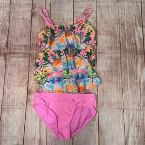 Justice Girls' 7/8 Tropical Print Tankini Swimsuit Set